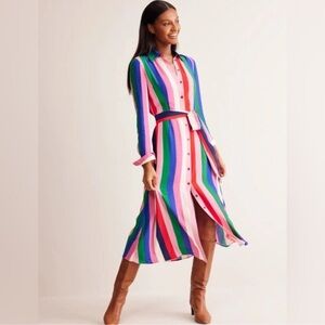 BODEN ‘Kate’ Rainbow Stripe Button Front Long Sleeve Dress, Size 8, BEAUTIFUL